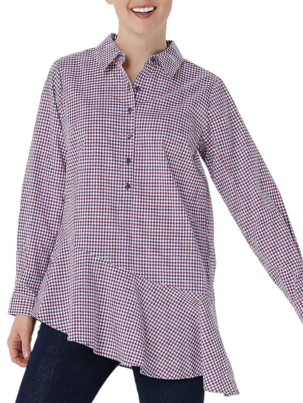 Joan Rivers Red Blue White Gingham Button-Down Shirt
